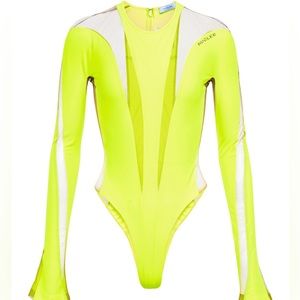 MUGLER neon Sheer Tulle Bodysuit Size 44 Brand New